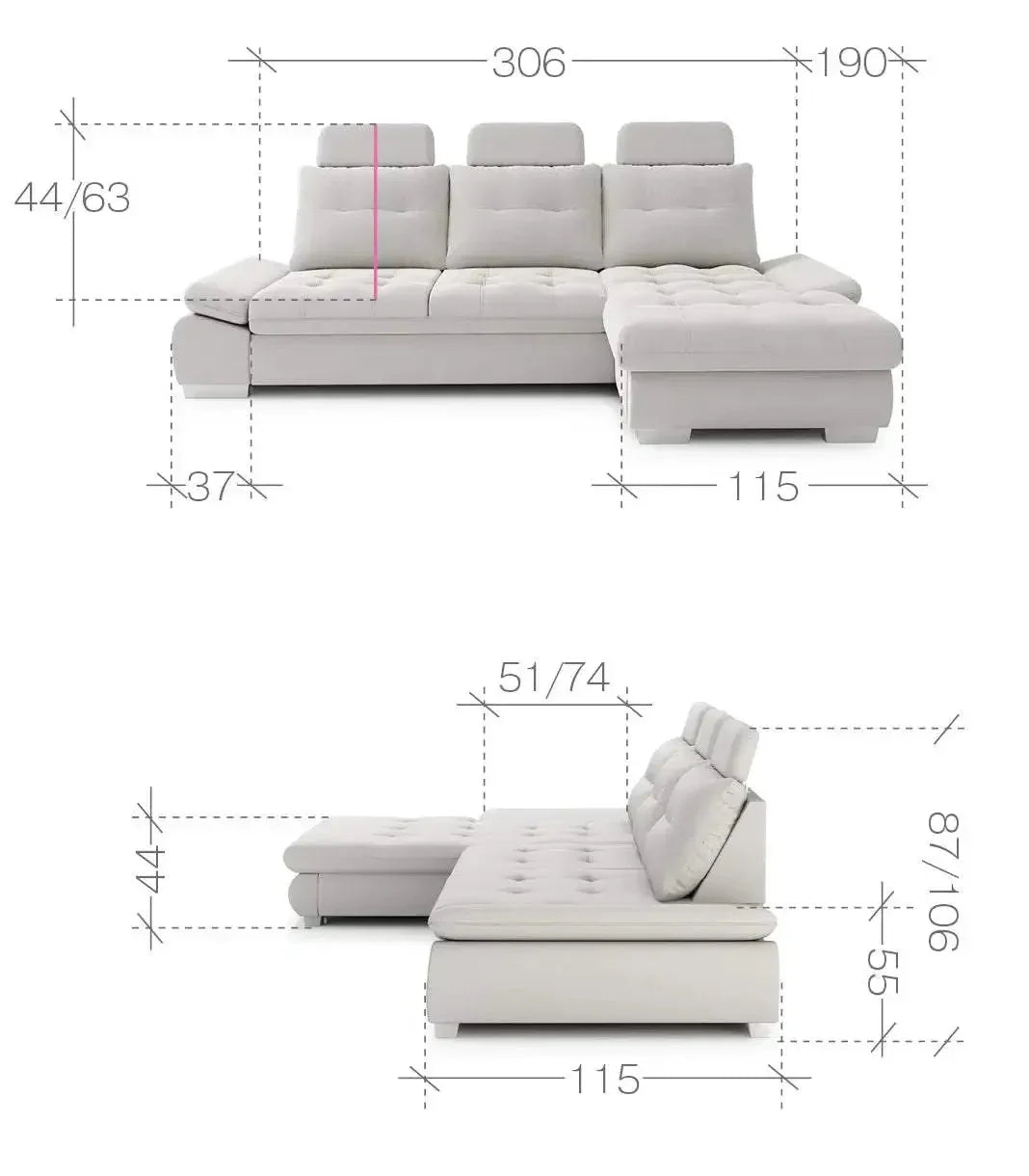 Cremona Corner Sofa Bed With Storage dimensions