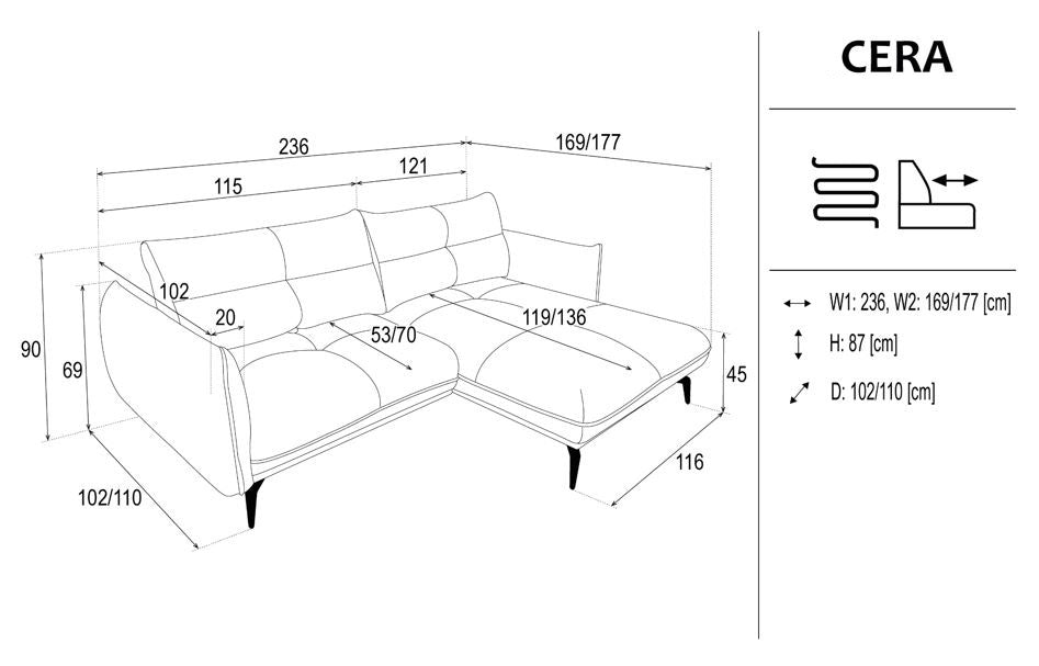Cera Corner Sofa dimensions