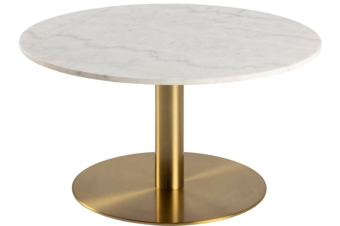 Corby Express Delivery Round Coffee Table with White Polished Marble Top & Gold Base