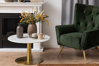 Corby Express Delivery Round Coffee Table with White Polished Marble Top & Gold Base