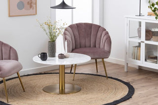 Corby Express Delivery Round Coffee Table with White Polished Marble Top & Gold Base