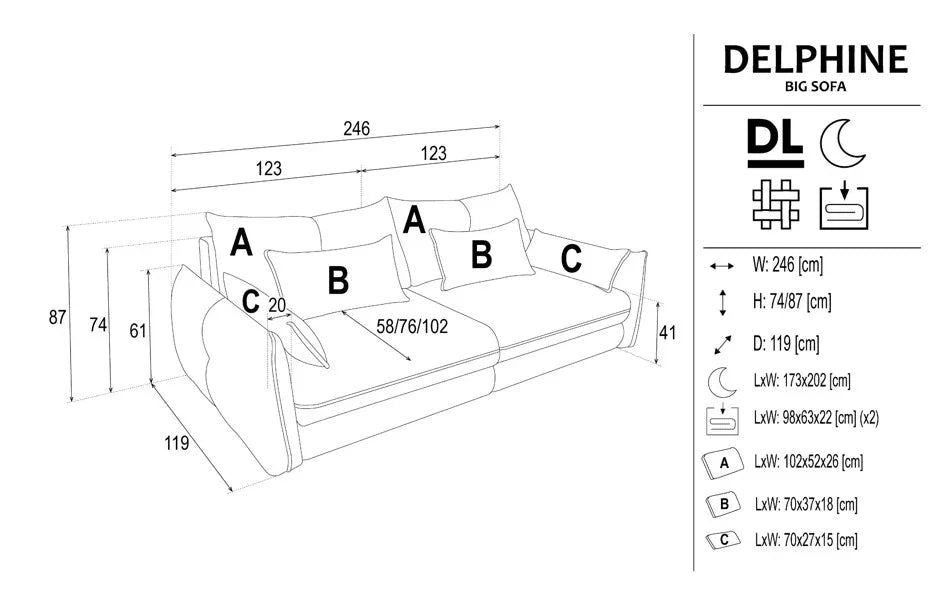 Delphine Express Delivery Sofa Bed Kensington Mink dimensions
