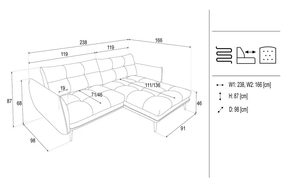 Dora Corner Sofa dimensions