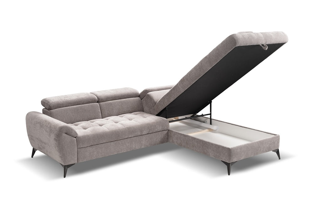 Narożna sofa z funkcją spania Mario z pojemnikiem na pościel