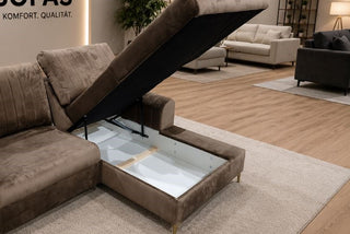 Ex-Display Monaco Corner Sofa Bed With Storage Malia Mushroom