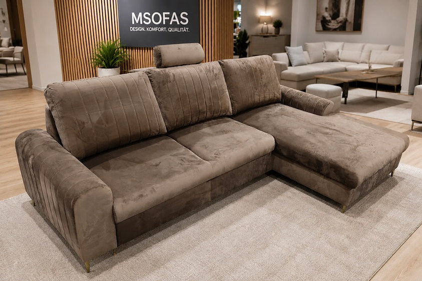 Ex-Display Monaco Corner Sofa Bed With Storage Malia Mushroom