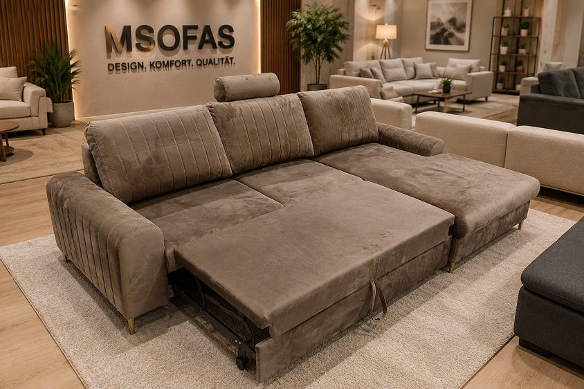 Ex-Display Monaco Corner Sofa Bed With Storage Malia Mushroom