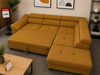 Ex-Display Fabio Corner Sofa Bed with Storage Kronos 01 DIJON/ SILVER LEGS