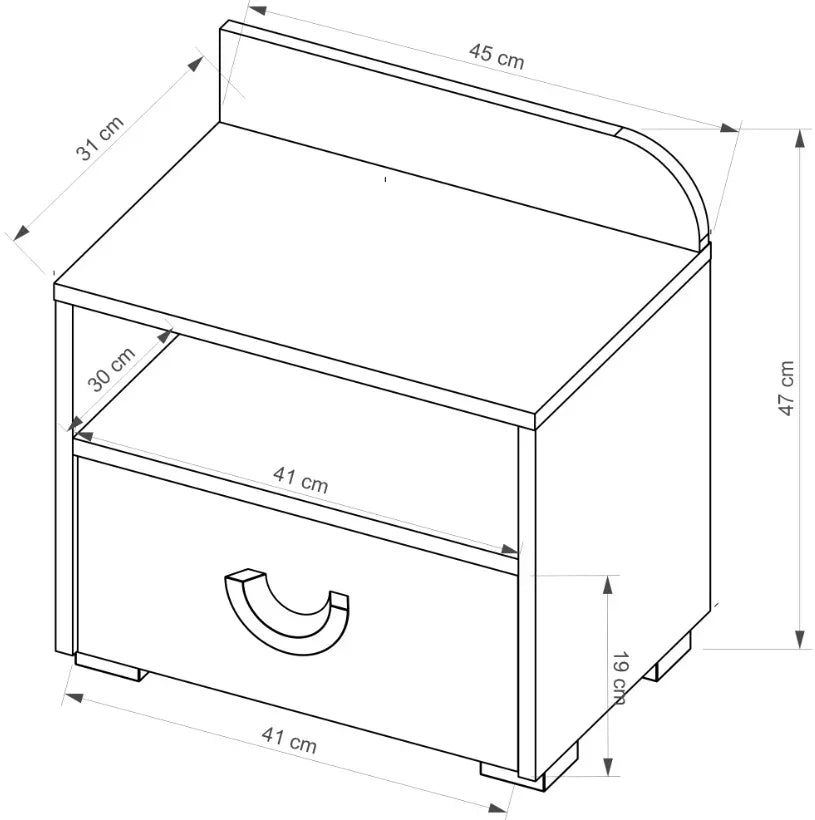 Futuro 12 Express Delivery Bedside Table dimensions