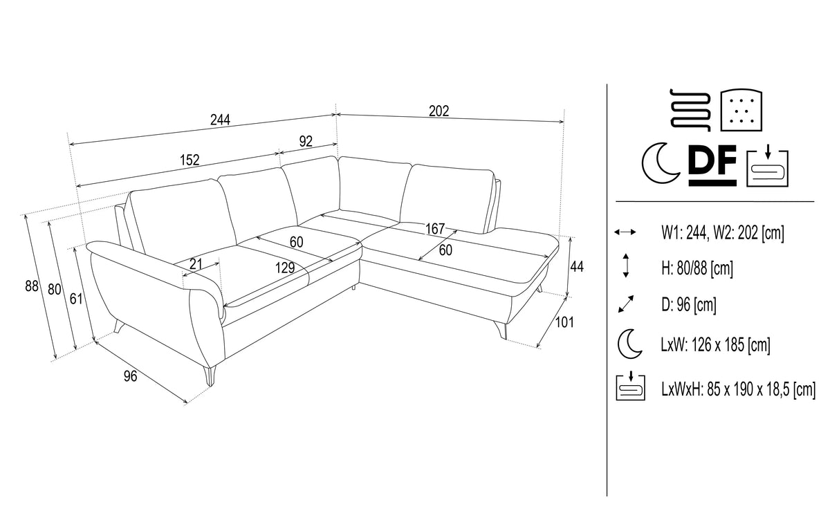Geneva Corner Sofa Bed With Storage dimensions