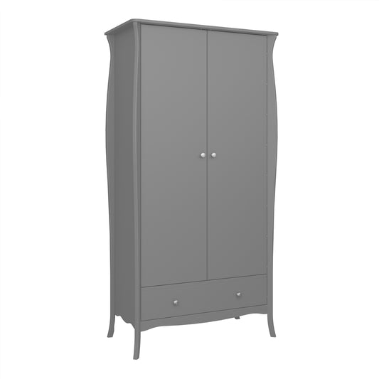 Baroque 2 Door 1 Drawer Wardrobe Grey 