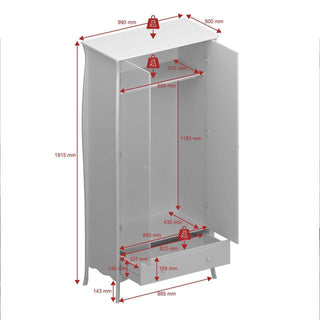 Baroque 2 Door 1 Drawer Wardrobe Grey