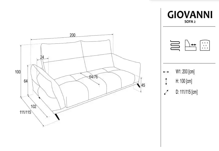Giovanni 2 Seater Sofa dimensions