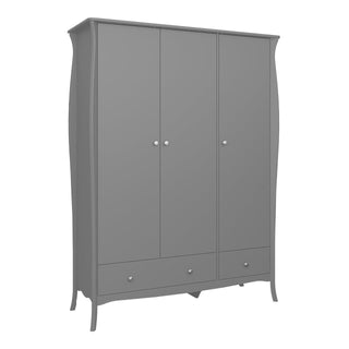 Baroque 3 Door 2 Drawer Wardrobe Grey - Msofas LTD