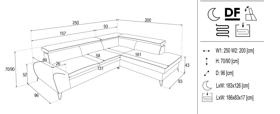 Idylla Corner Sofa Bed With Storage dimensions