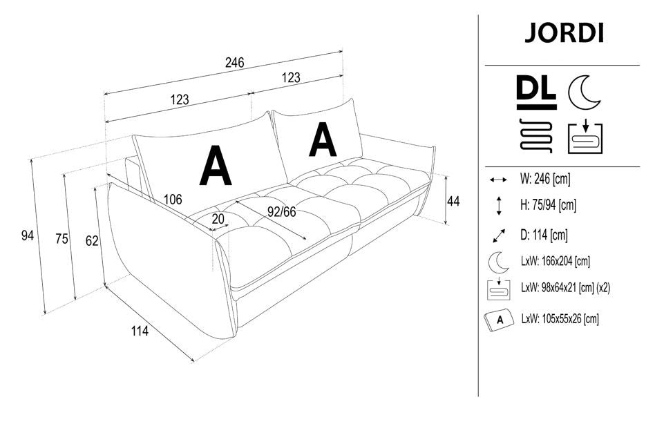 Jordi Sofa Bed With Storage dimensions