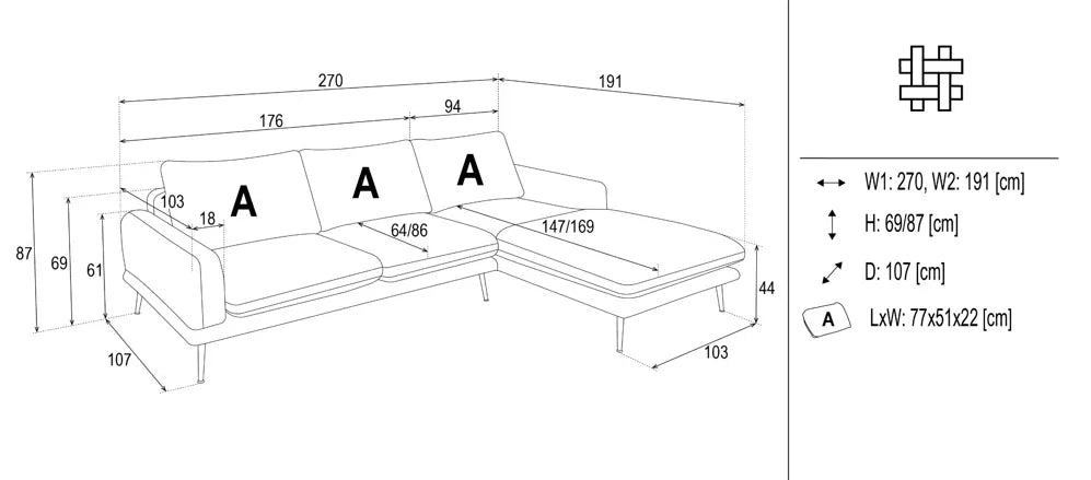 Judy Corner Sofa dimensions