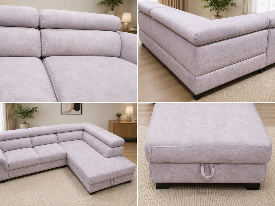 Narożna sofa z funkcją spania i pojemnikiem Lavos