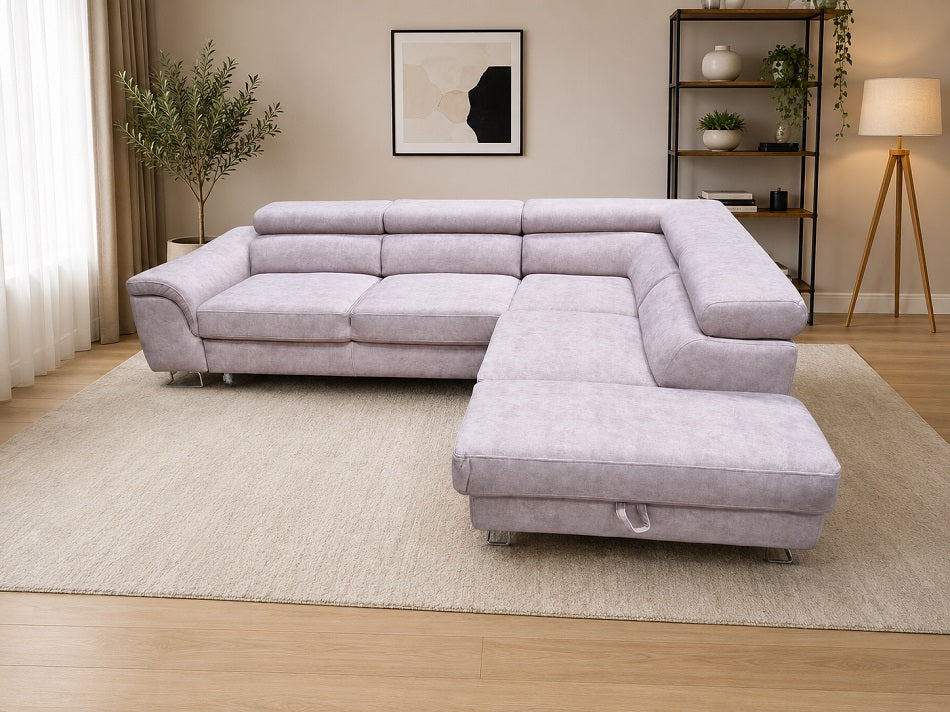 Narożna sofa z funkcją spania i pojemnikiem Lavos