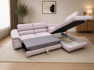 Narożna sofa z funkcją spania i pojemnikiem Lavos