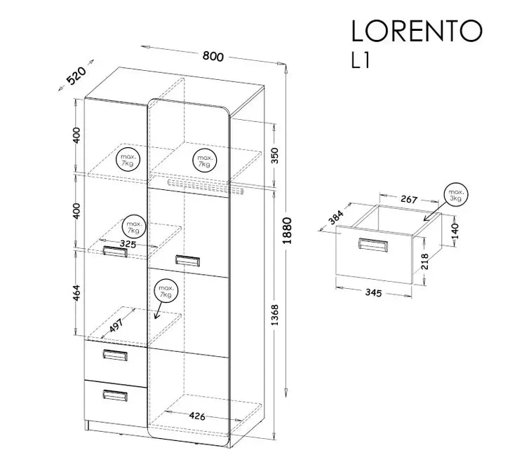 Lorento L1 Wardrobe dimensions