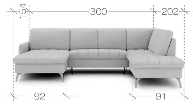 Lukka U-Shape Corner Sofa Bed With Storage dimensions