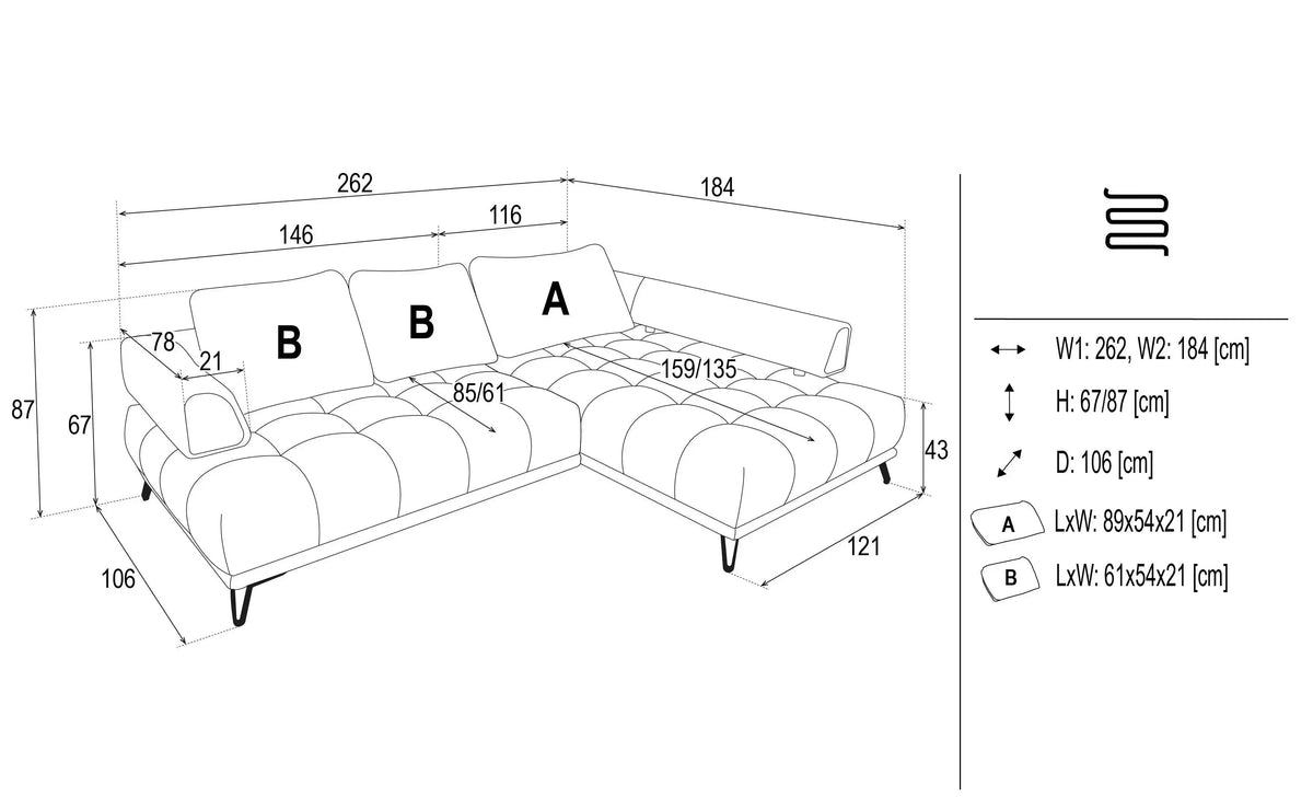 Morgan Corner Sofa dimensions