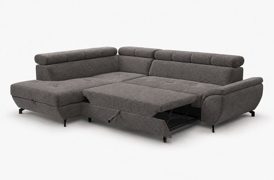 Narożna sofa z funkcją spania Mario z pojemnikiem na pościel
