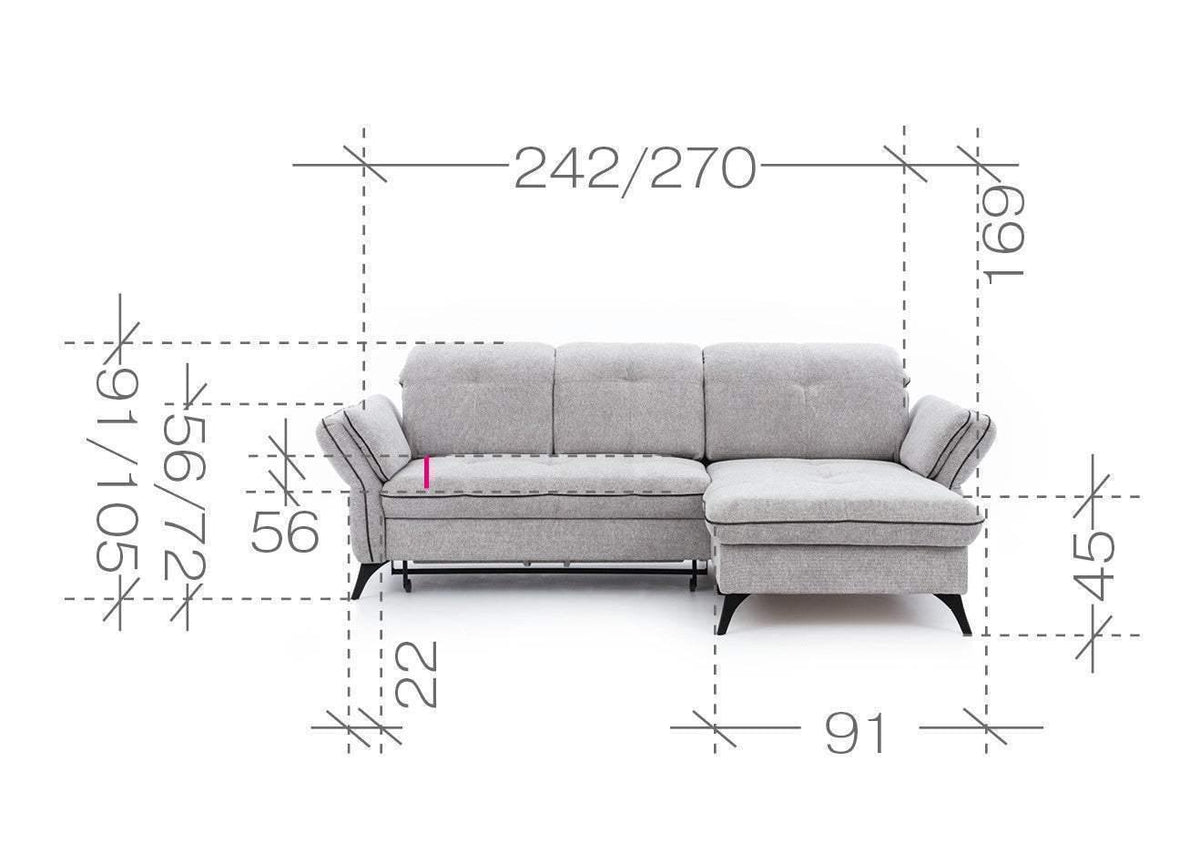 Massimo Corner Sofa Bed With Storage dimensions