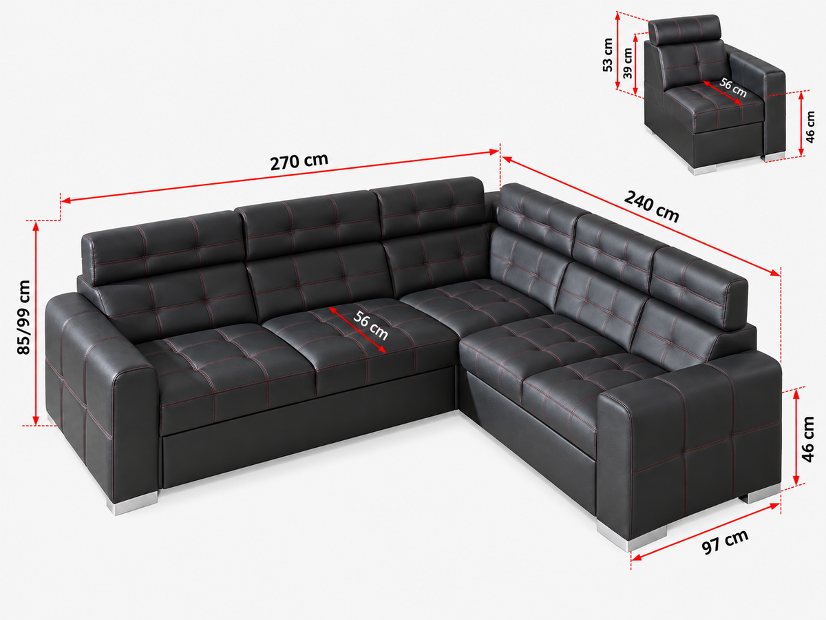 Iris I Corner Sofa Bed With Storage dimensions