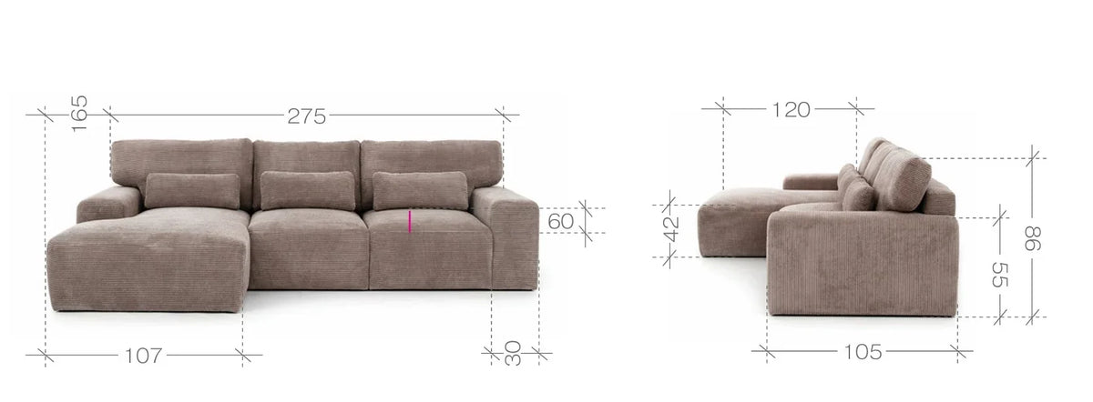 Milazzo Corner Sofa dimensions