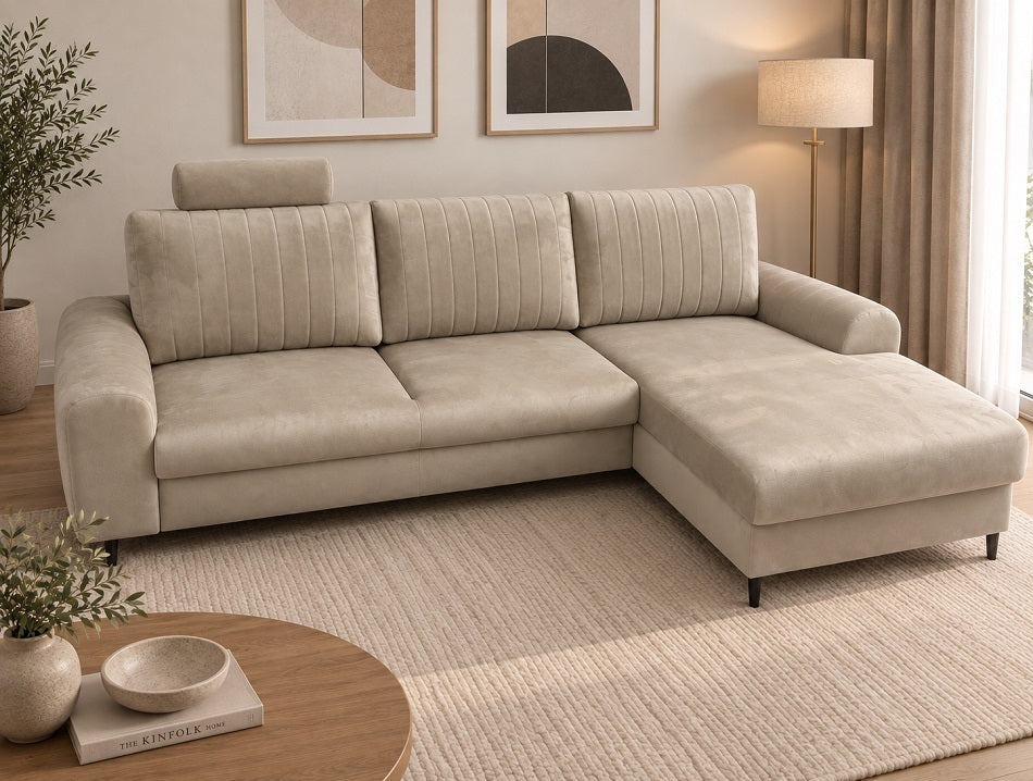 Monaco Corner Sofa Bed With Storage Malia Putty Clearance
