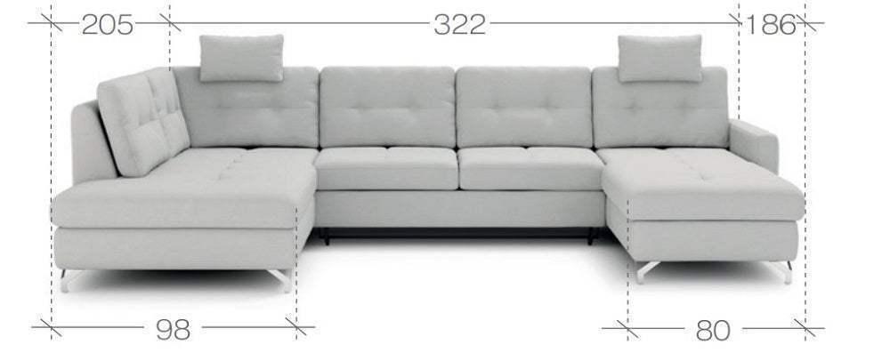 Nawe U-Shape Corner Sofa Bed With Storage dimensions