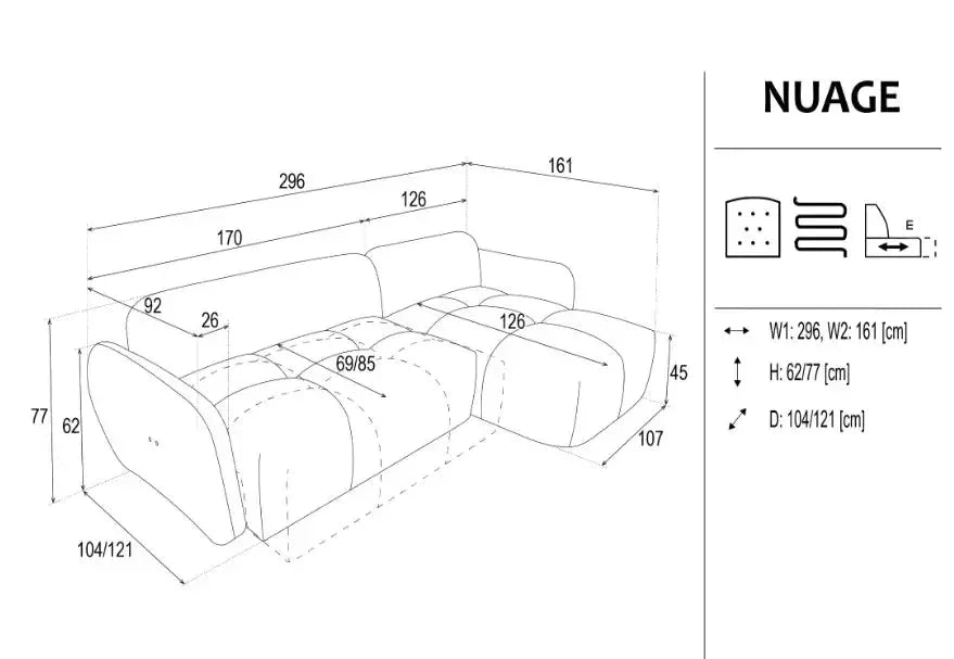 Nuage Corner Sofa with Electric Extendable Seats dimensions