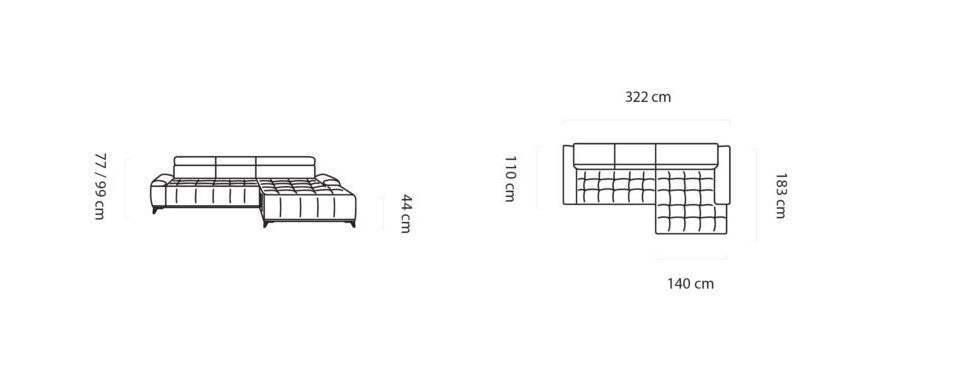 Palladio Mini Corner Sofa Relax dimensions