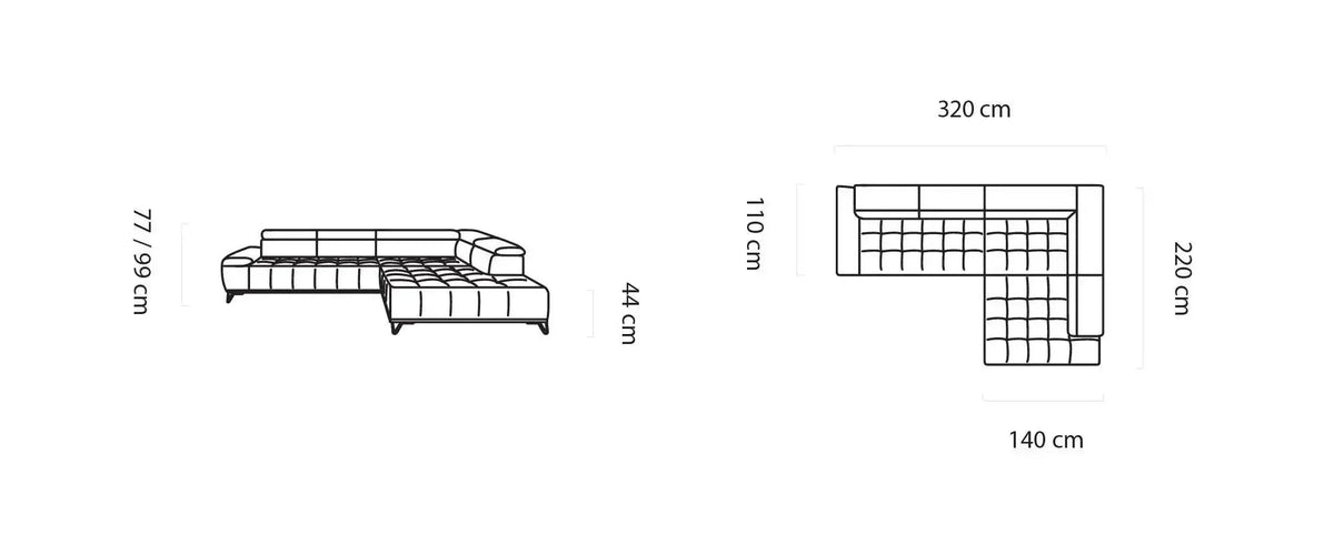 Palladio L Corner Sofa Relax dimensions