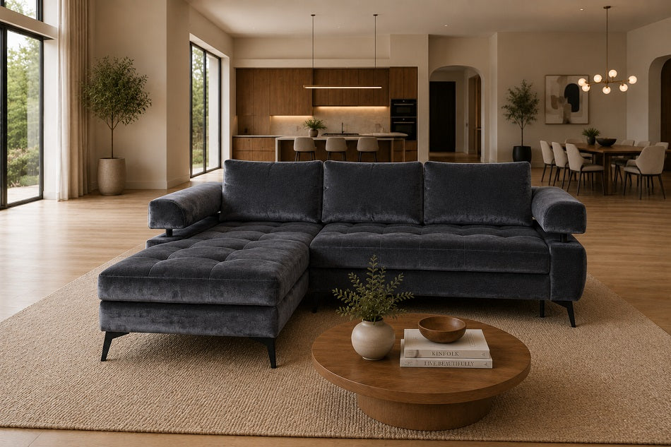 Paros I Express Corner Sofa Bed With Storage Marble Velvet Monolith 97