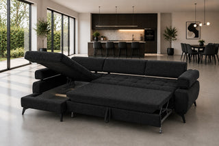 Paros I Express Corner Sofa Bed With Storage Marble Velvet Monolith 97