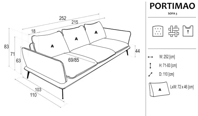 Portimao 3 Seater Sofa dimensions