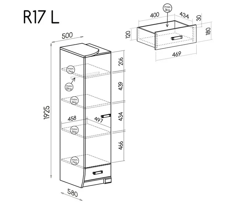 Romero R17 Wardrobe Right dimensions