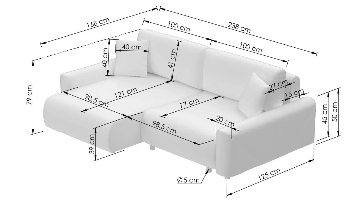Rima Corner Sofa Bed With Storage dimensions