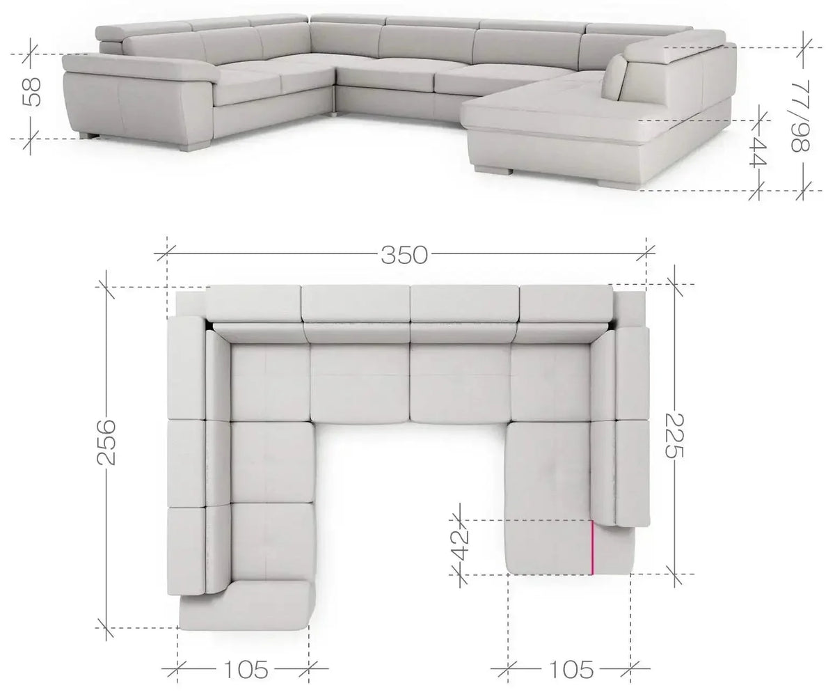 Rosso III U-Shape Corner Sofa Bed With Storage dimensions