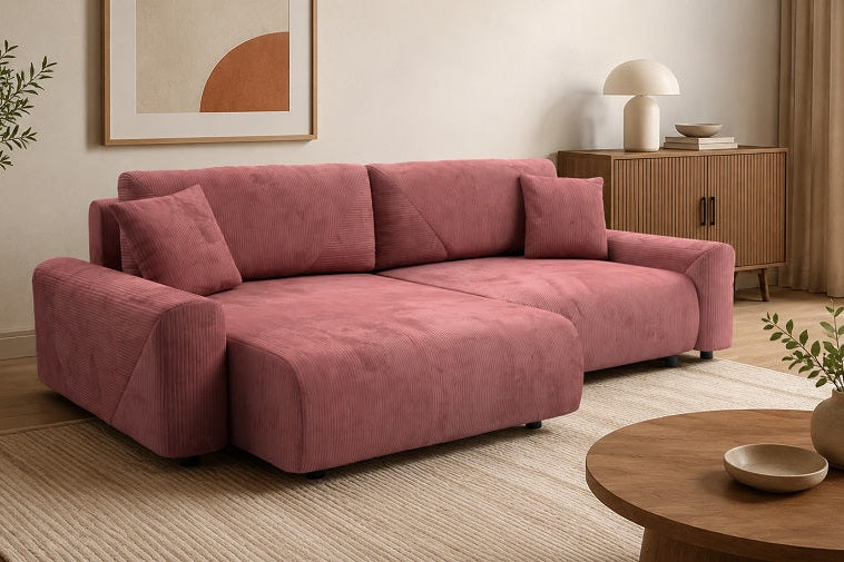 Narożna sofa z funkcją spania Rima z pojemnikiem