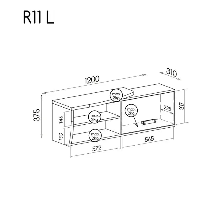 Romero R11 Wall Cabinet Right dimensions