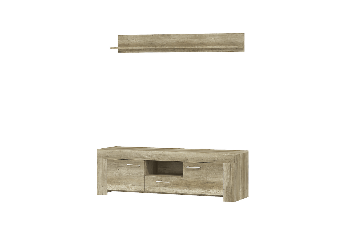 Sky Tv Unit With Wall Shelf Country Grey