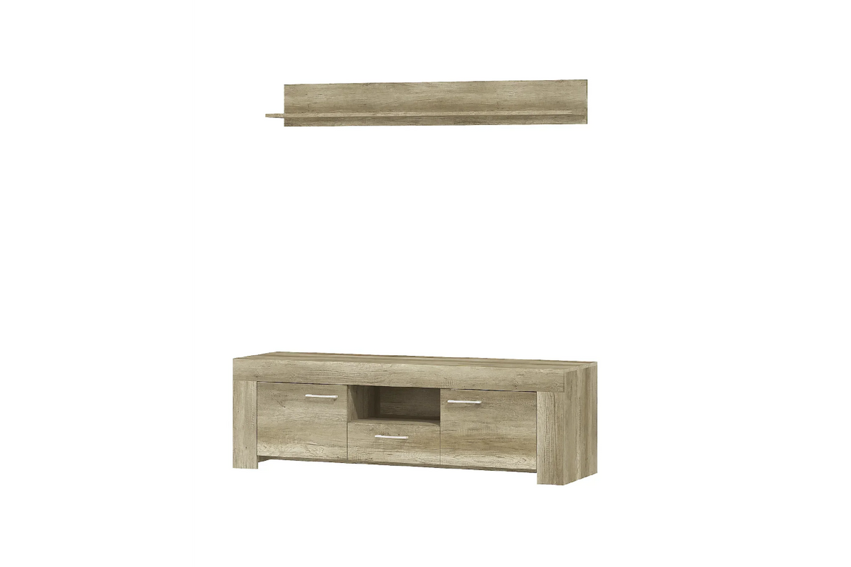 Sky Tv Unit With Wall Shelf Country Grey