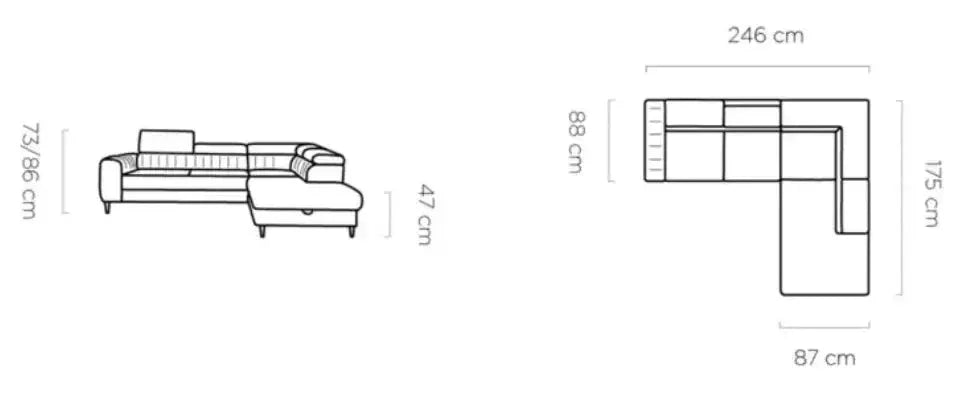 Navas L Corner Sofa Bed With Storage dimensions