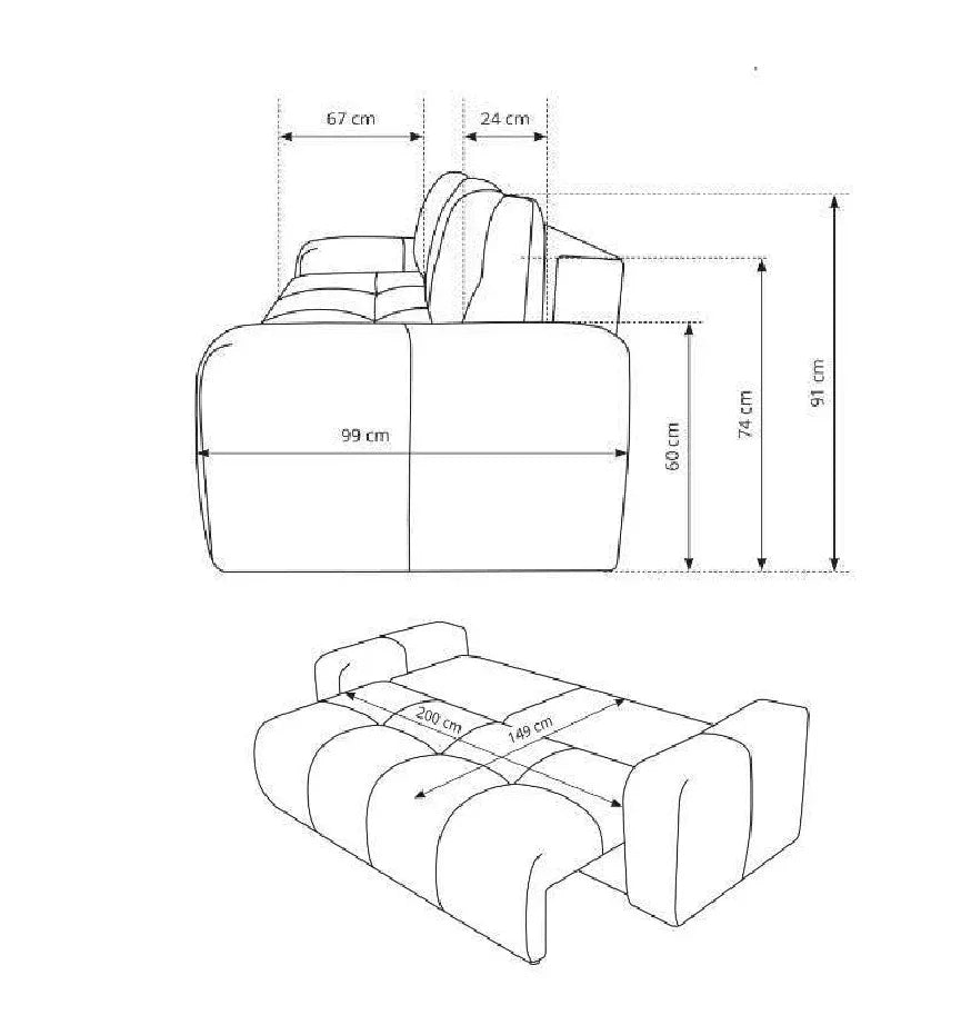 Soho 3 Seater Sofa Bed dimensions