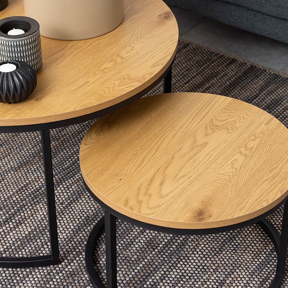 Spiro Express Delivery Round Coffee Table Set with Oak Top & Black Legs