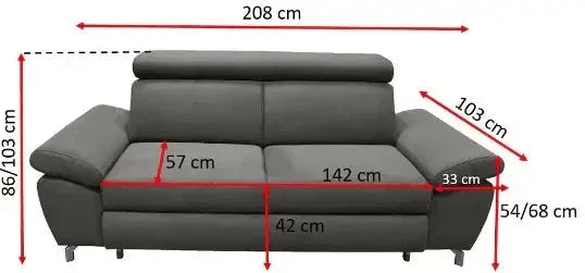 Susana 2 Seater Sofa Bed VELVET SLEEK Monolith 92 Clearance dimensions